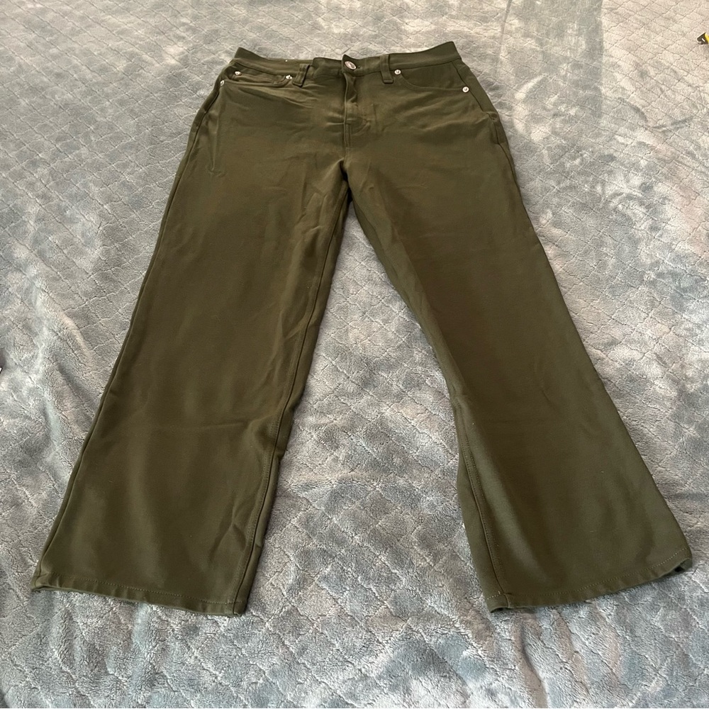 Hudson Jeans Womens Olive Green Wide Leg Stretchy Pants Size 28 Five Pocket